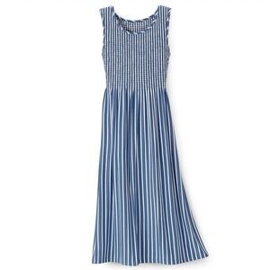 NorthStyle 3X Maxi Dress Blue White Stripe Sleeveless Smocked Stretch Knit